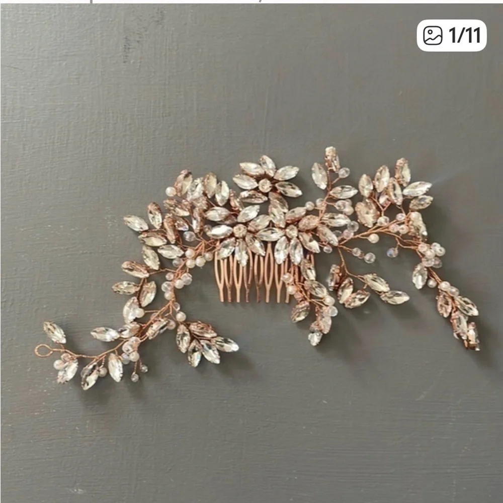 Wedding Bridal Crystal Vine Hair Piece Comb Copper - Picture 7 of 7